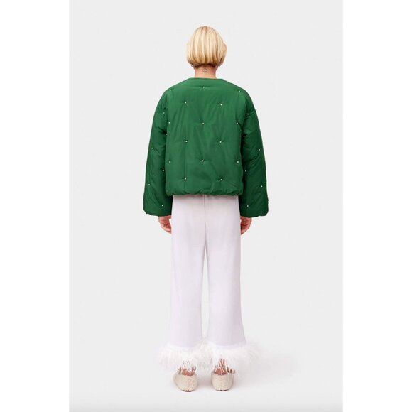 SLEEPER Puffer Jacket With Pearl Details Green Womens Size Small Medium - Picture 5 of 11
